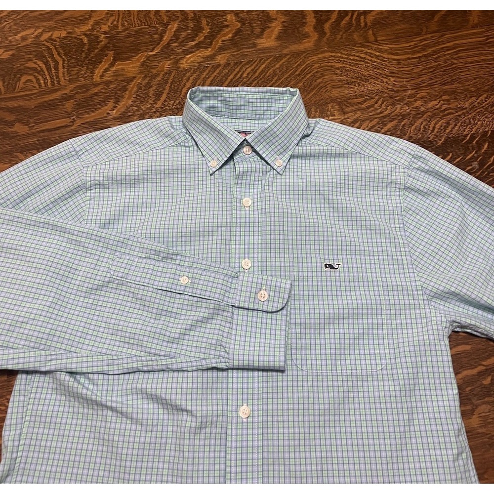 Vineyard Vines Tucker Shirt Mens S Blue Green‎ Check Classic Fit Button Down